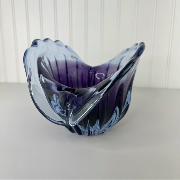 Unikat Van Eyk Signed & Numbered German Mid-century Fluted Purple Glass Bowl - Picture 8 of 14